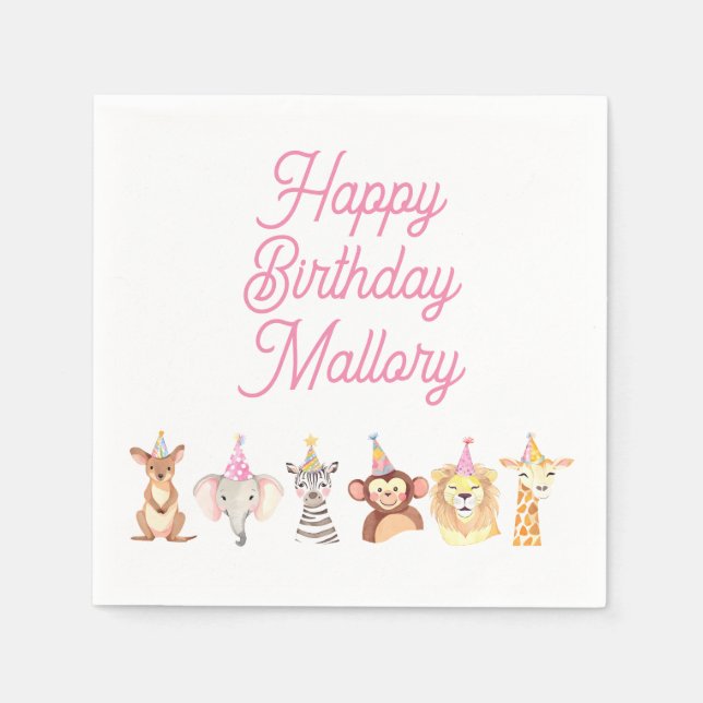 Pink Personalized Party Animal Birthday Napkins (Front)