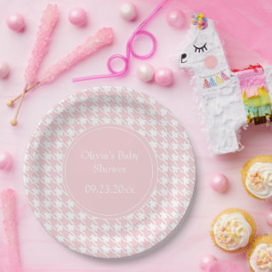 Pink Personalized Pastel Houndstooth  Paper Plates