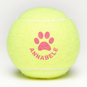 Pink Personalized Paw Print Pet Name Tennis Balls