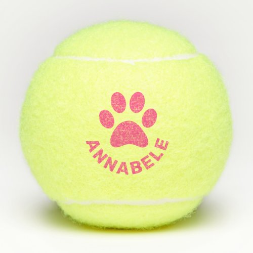 Pink Personalized Paw Print Pet Name Tennis Balls