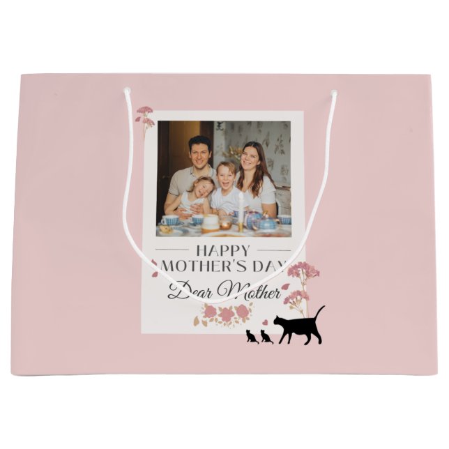Pink Personalized Photo and Mothers Day Large Gift Bag (Front)