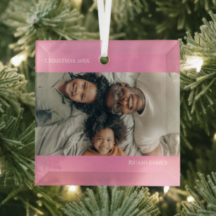 Pink Personalized Photo Christmas Glass Ornament