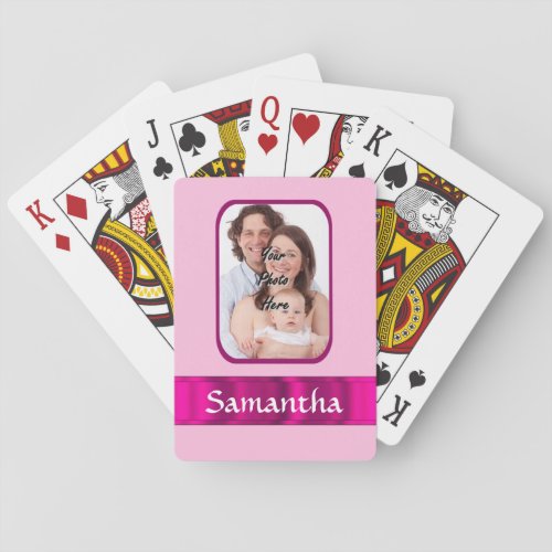 Pink personalized photo playing cards
