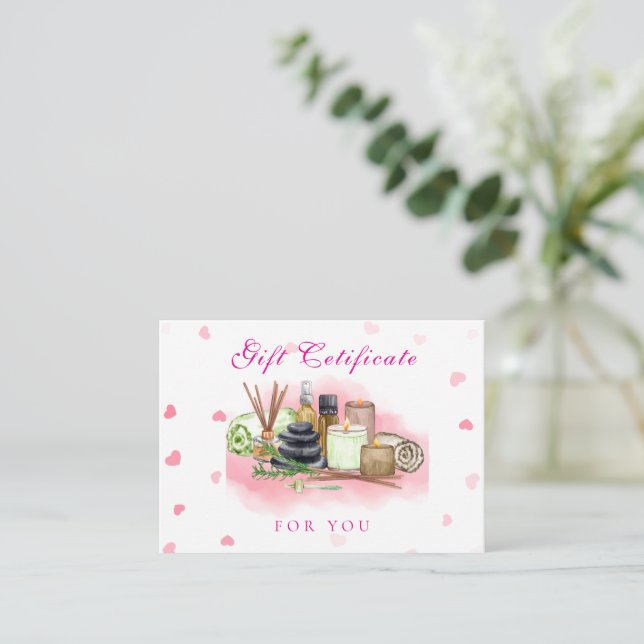 Pink Personalized photo Spa/Salon giftcertificate  Note Card (Standing Front)