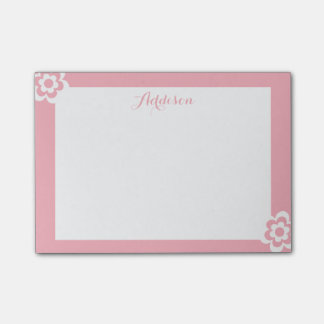 Pink Personalized Post-it® Notes White Flower