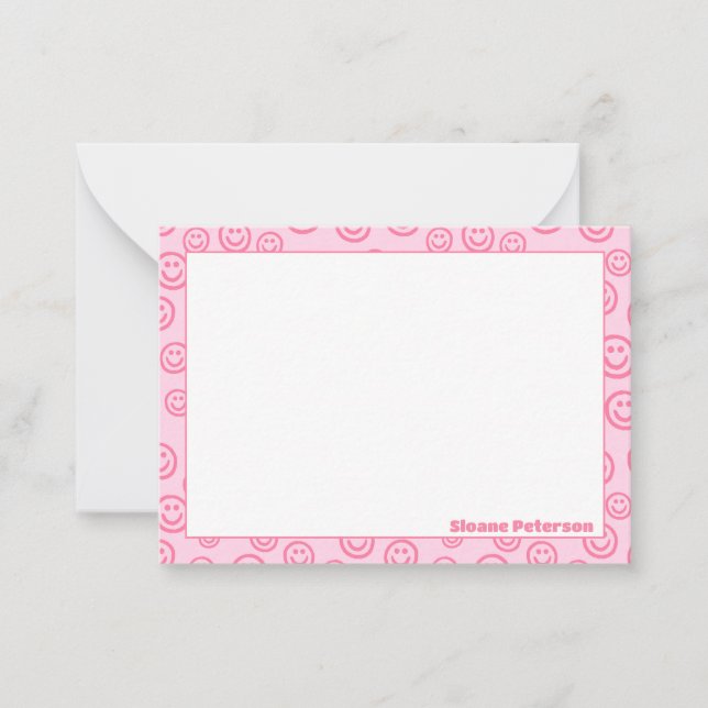 Pink Personalized Preppy Note Cards (Front)