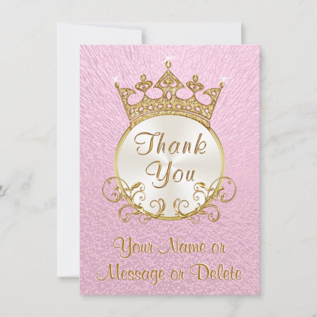 Pink Personalized Princess Thank You Cards (Front)