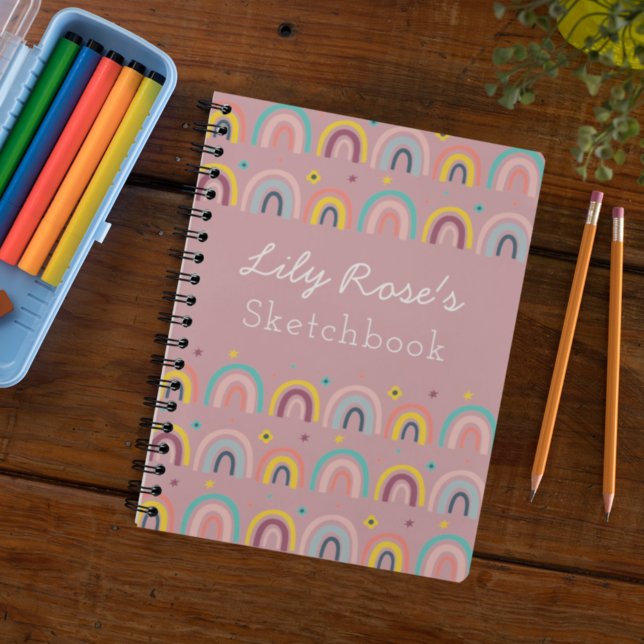 Pink Personalized Rainbow Pattern Sketchbook Notebook (Creator Uploaded)