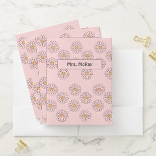 Pink Personalized Retro Daisies pattern Pocket Folder