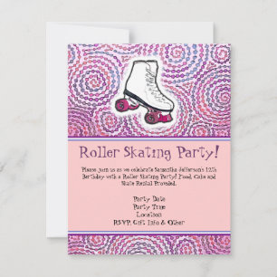Pink Personalized Roller Skating Party Invitation