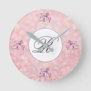 pink, personalized round clock
