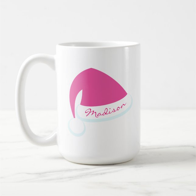 Pink Personalized Santa Hat Holiday Mug (Left)