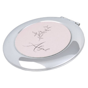 Pink Personalized Script Line Art Foliage Compact Mirror