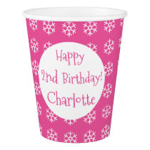 Pink Personalized Snowflake Winter Birthday Party Paper Cup