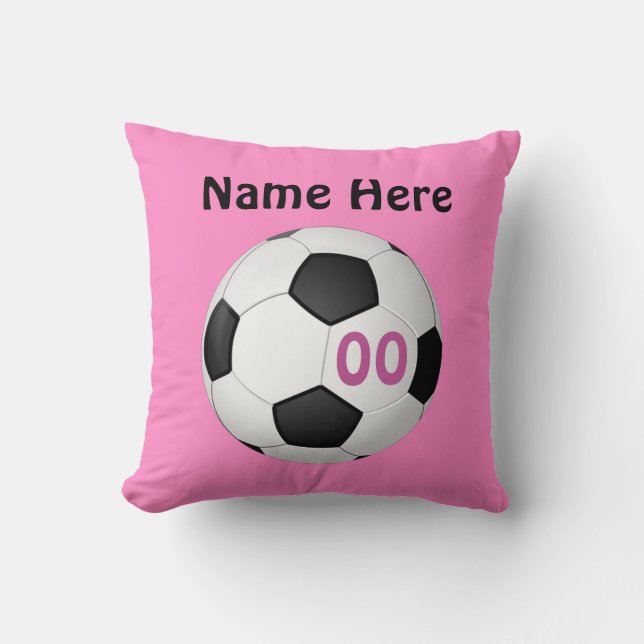 Pink Personalized Soccer Pillows NAME, NUMBER (Front)