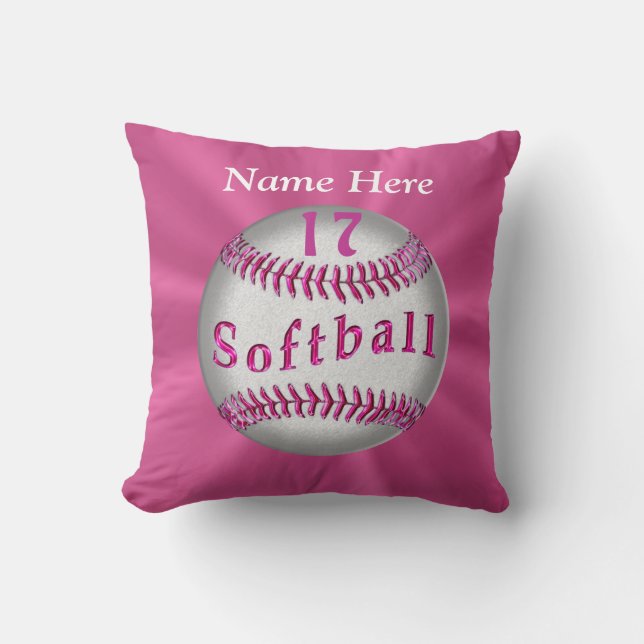 Pink Personalized Softball Pillows NAME and NUMBER (Front)