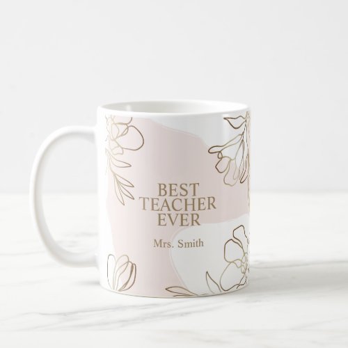 Pink Personalized Teacher Mug with Flowers