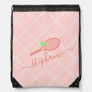 Pink Personalized Tennis Drawstring Backpack Bag