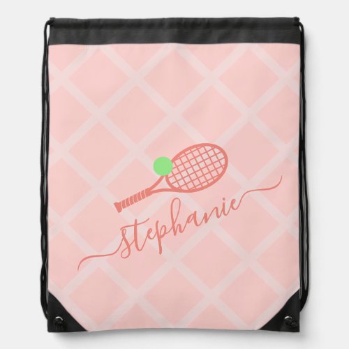 Pink Personalized Tennis Drawstring Backpack Bag