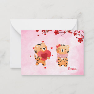 Pink Personalized Tigers Heart Wild about you Love Note Card