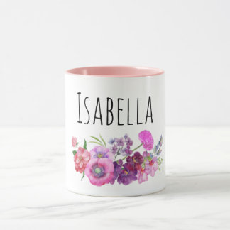 Pink Personalized Watercolor Floral Mug for Girls