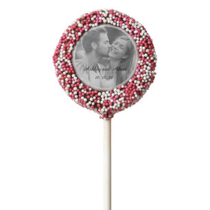 Pink Personalized Wedding Photo Cookie Pop