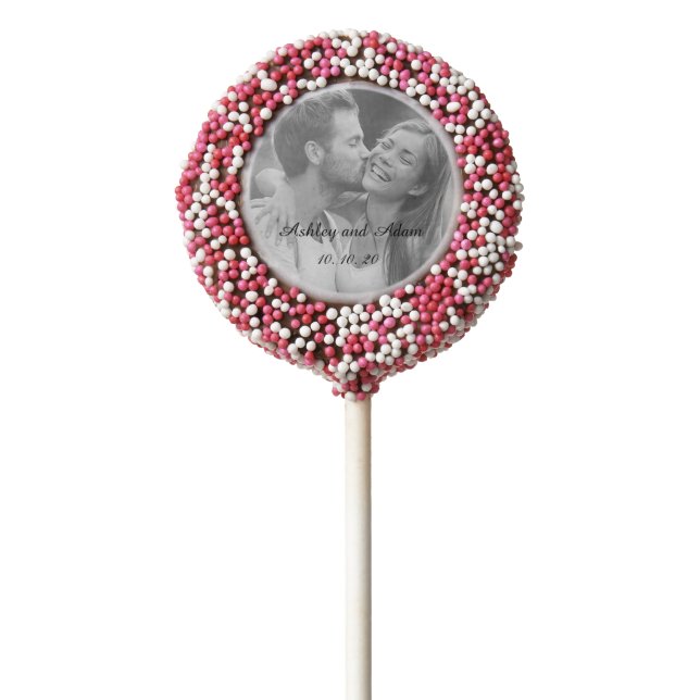 Pink Personalized Wedding Photo Cookie Pop (Zoomed)