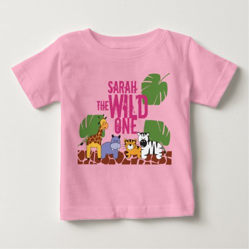 Pink Personalized WILD ONE Safari First Birthday Baby T_Shirt