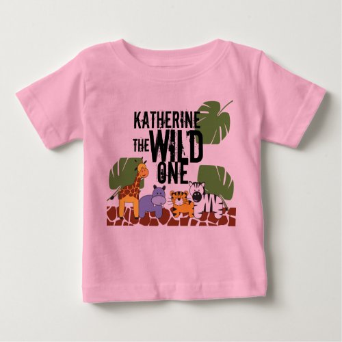 pink Personalized WILD ONE Safari First Birthday Baby T_Shirt