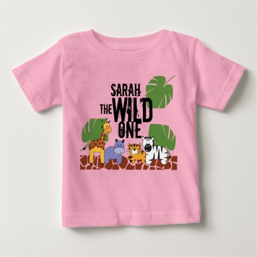 PINK Personalized WILD ONE Safari First Birthday Baby T_Shirt