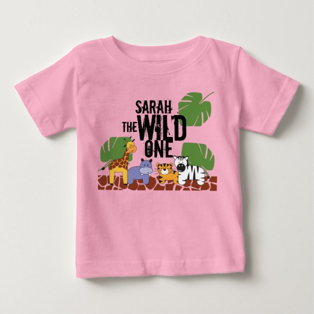 PINK Personalized WILD ONE Safari First Birthday Baby T-Shirt (Front)