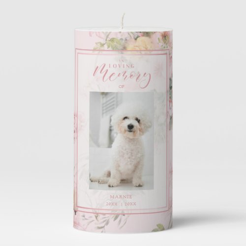 Pink Pet Cat Dog Floral Vintage Romantic Memorial Pillar Candle