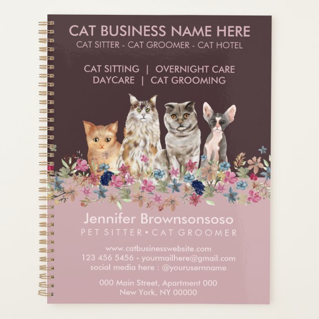 Pink Pet Cat Sitting Groomer Salon Service Planner (Front)