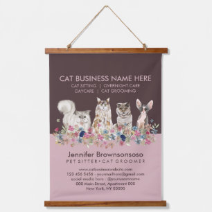 Pink Pet Cat Sitting Office Veterinary Service Hanging Tapestry