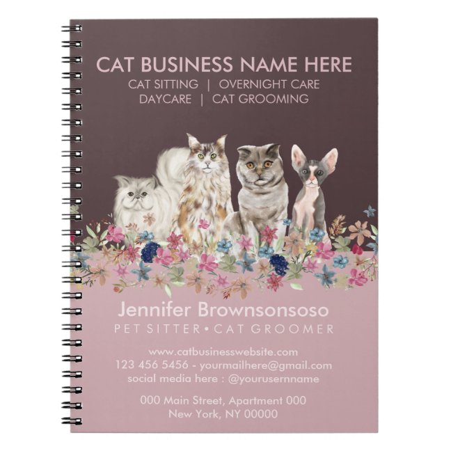 Pink Pet Cat Sitting Pet Vet Service Notebook