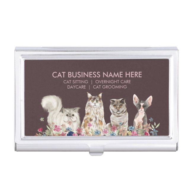 Pink Pet Groomer Cat Sitting Veterinary Service Business Card Case