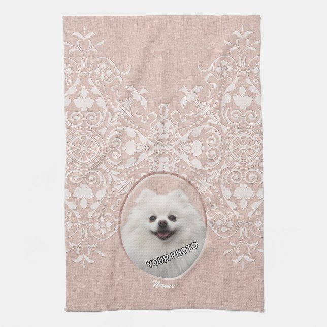 Pink Pet memorial elegant sweet modern damask Kitchen Towel (Vertical)