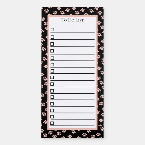 Pink Pet Paw Pattern In Black Magnetic Notepad