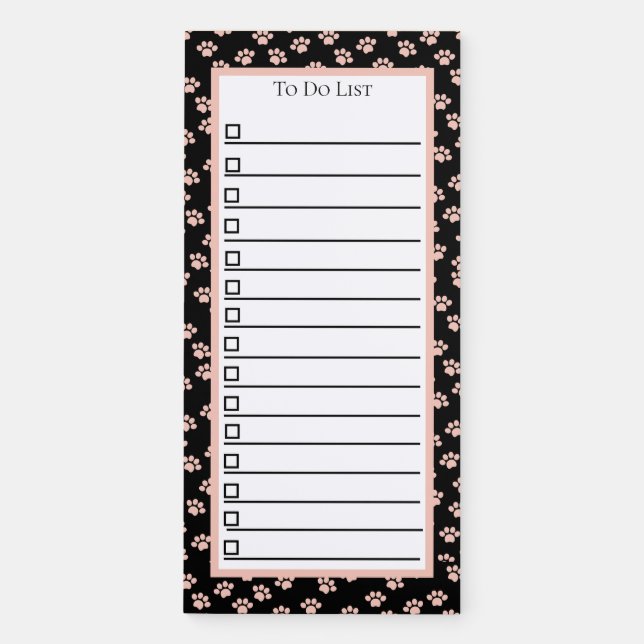 Pink Pet Paw Pattern In Black Magnetic Notepad (Front)