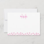 Pink Pet Paw Prints Custom Monogram Cute  Note Card