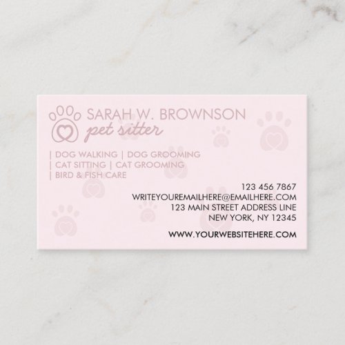 Pink Pet Paws Dog Cat Logo Business Card
