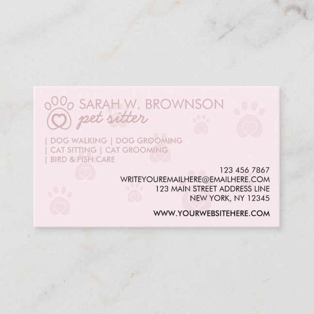 Pink Pet Paws Dog Cat Logo Business Card