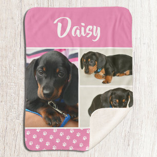 Pink Pet Photo Collage Dog Lover Pawprint Sherpa Blanket