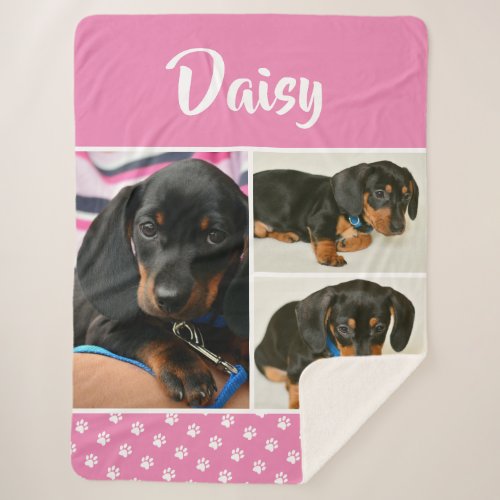 Pink Pet Photo Collage Dog Lover Personalized Sherpa Blanket