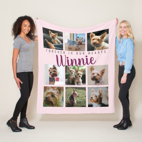 Pink Pet Photo Collage Memory Keepsake Script Name Fleece Blanket