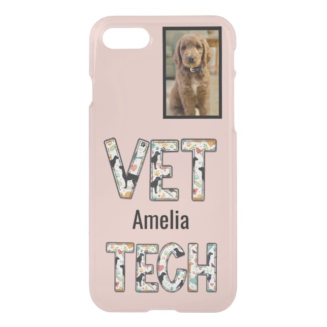 Pink Pet Photo Vet Tech Name Uncommon iPhone Case (Back)