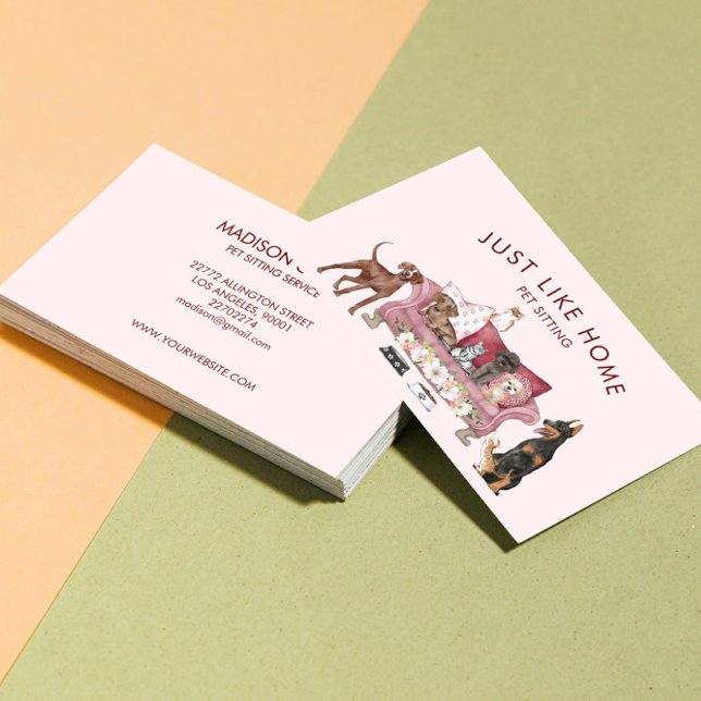 Pink Pet Sitting Service  Business Card (Creator Uploaded)