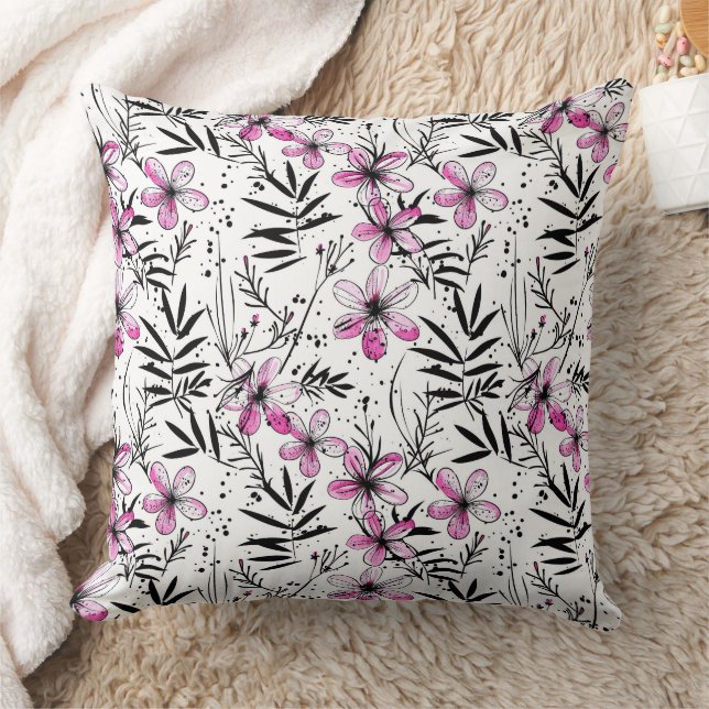 Pink Petal Breeze Throw Pillow (Blanket)
