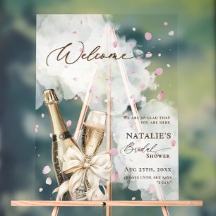 Pink Petal Bubbly Brunch Bridal Shower Welcome Acrylic Sign