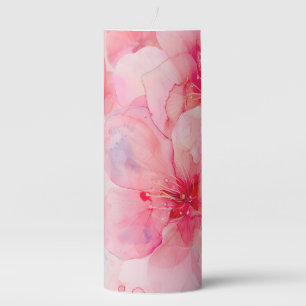 Pink Petal Elegance Watercolor Pillar Candle